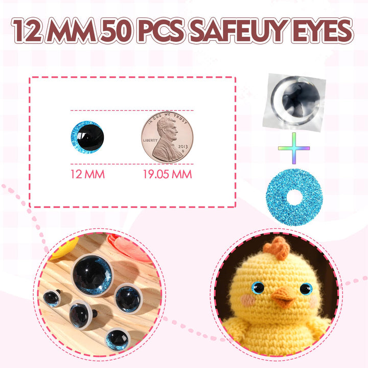 100Pcs 12-20mm Blue Glitter Safety Eyes in Moon - MUCUNNIA