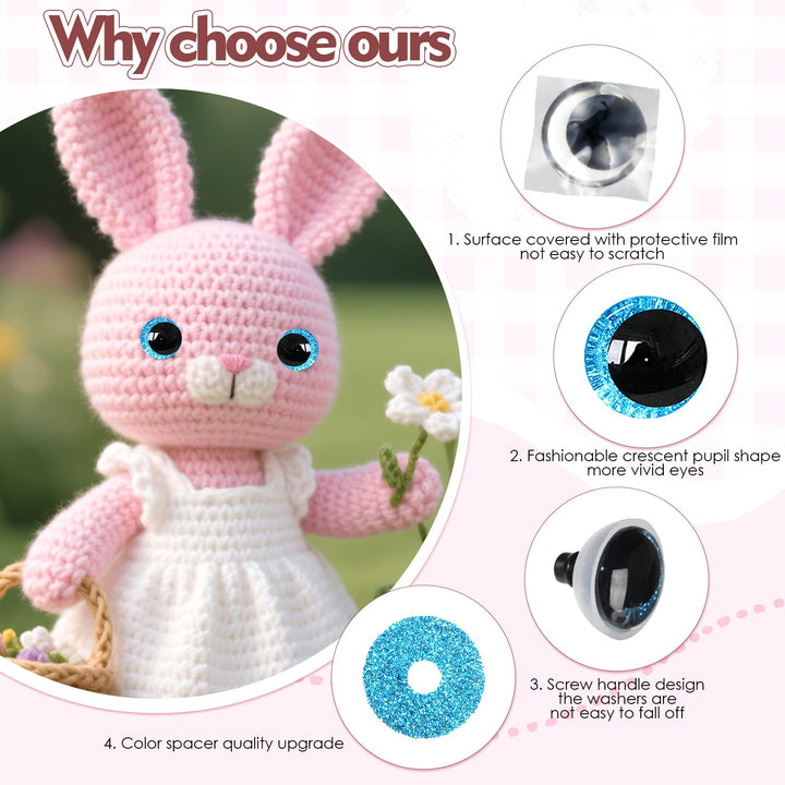 100Pcs 12-20mm Blue Glitter Safety Eyes in Moon - MUCUNNIA