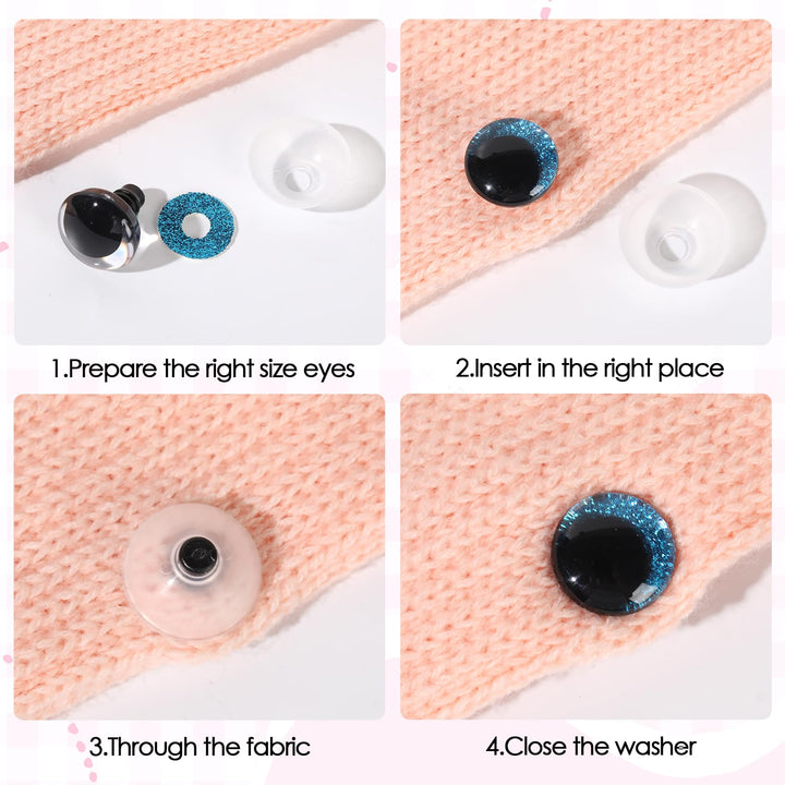 100Pcs 12-20mm Blue Glitter Safety Eyes in Moon - MUCUNNIA