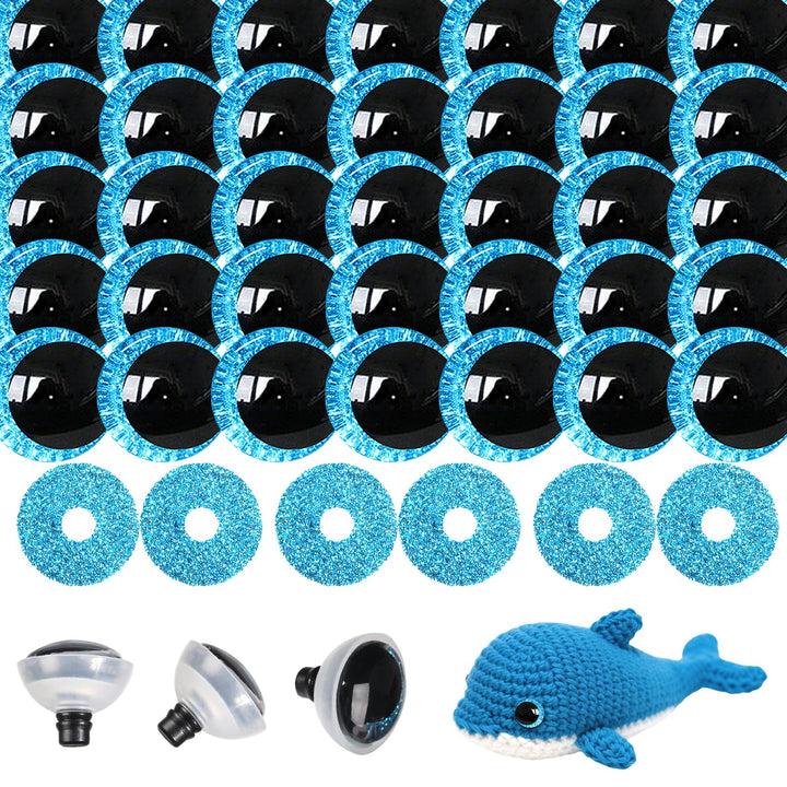 100Pcs 12-20mm Blue Glitter Safety Eyes in Moon - MUCUNNIA