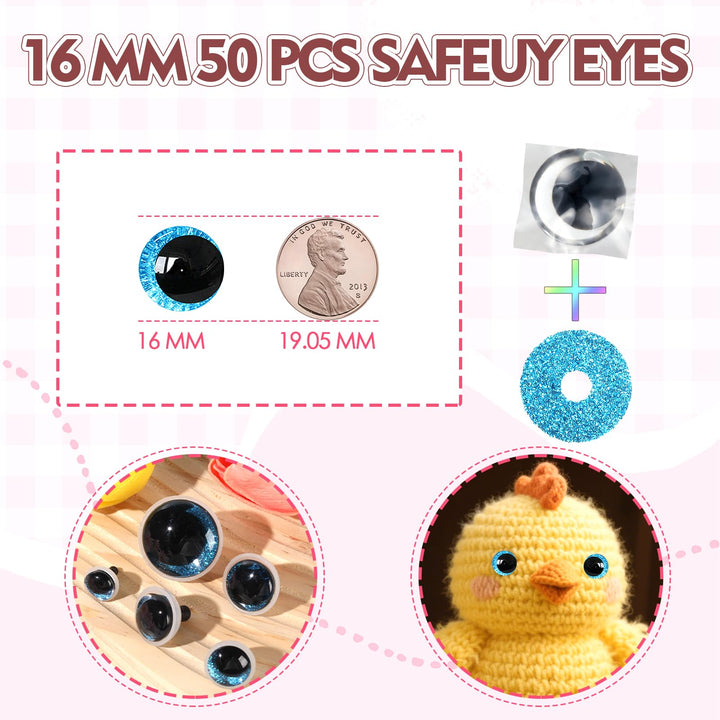 100Pcs 12-20mm Blue Glitter Safety Eyes in Moon - MUCUNNIA