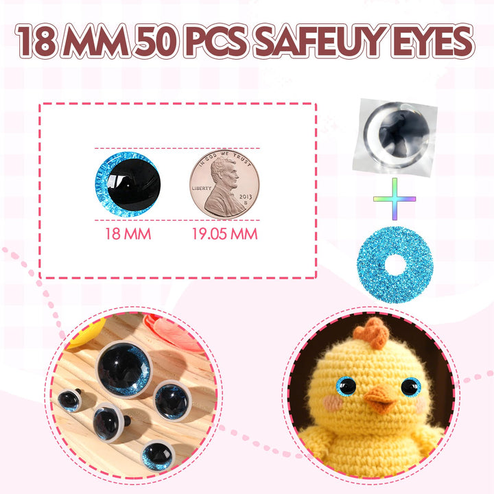 100Pcs 12-20mm Blue Glitter Safety Eyes in Moon - MUCUNNIA
