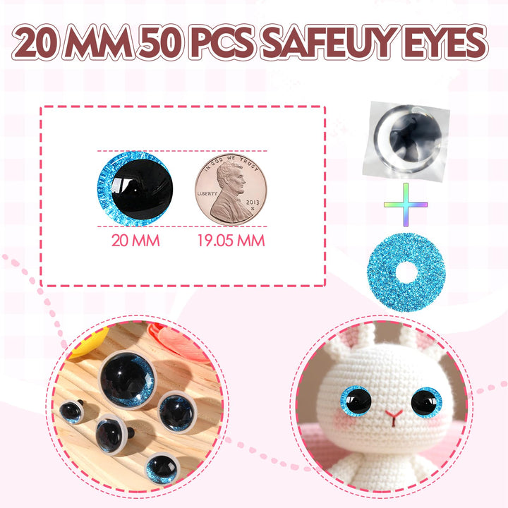 100Pcs 12-20mm Blue Glitter Safety Eyes in Moon - MUCUNNIA