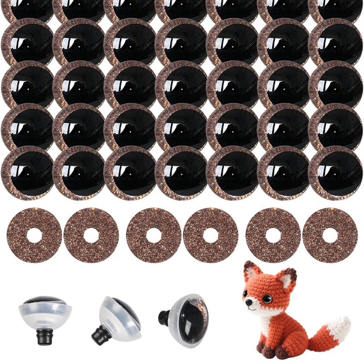 100Pcs 12-20mm Brown Glitter Safety Eyes in Moon - MUCUNNIA