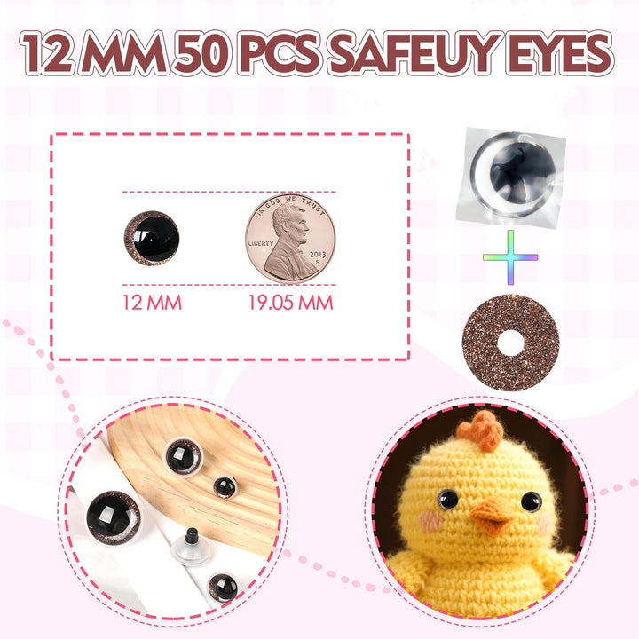 100Pcs 12-20mm Brown Glitter Safety Eyes in Moon - MUCUNNIA