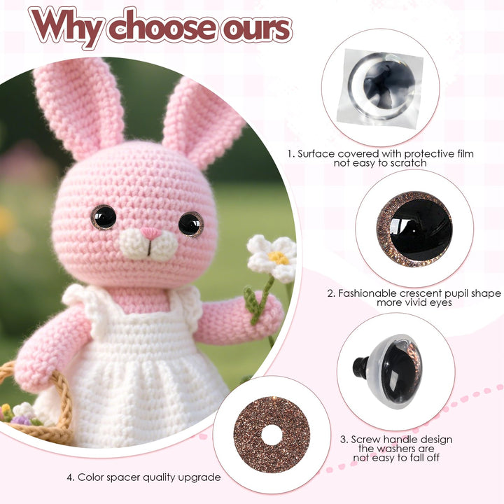 100Pcs 12-20mm Brown Glitter Safety Eyes in Moon - MUCUNNIA