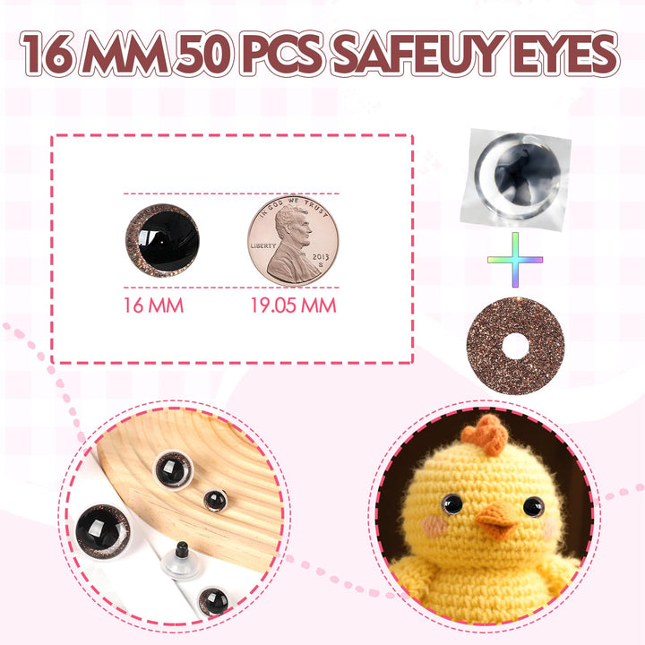 100Pcs 12-20mm Brown Glitter Safety Eyes in Moon - MUCUNNIA