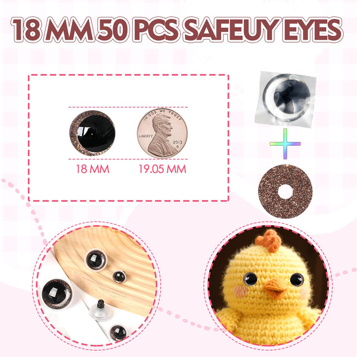 100Pcs 12-20mm Brown Glitter Safety Eyes in Moon - MUCUNNIA