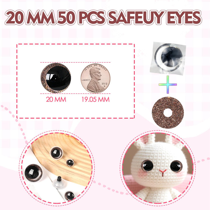 100Pcs 12-20mm Brown Glitter Safety Eyes in Moon - MUCUNNIA