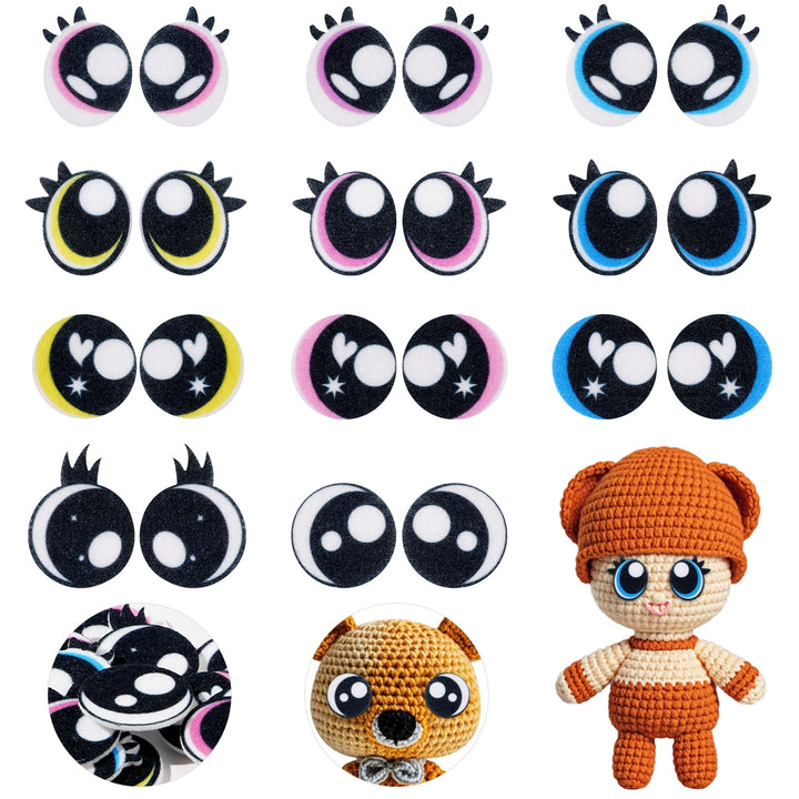 11 Pairs 30 mm Round Felt Eyes with Lashes - MUCUNNIA