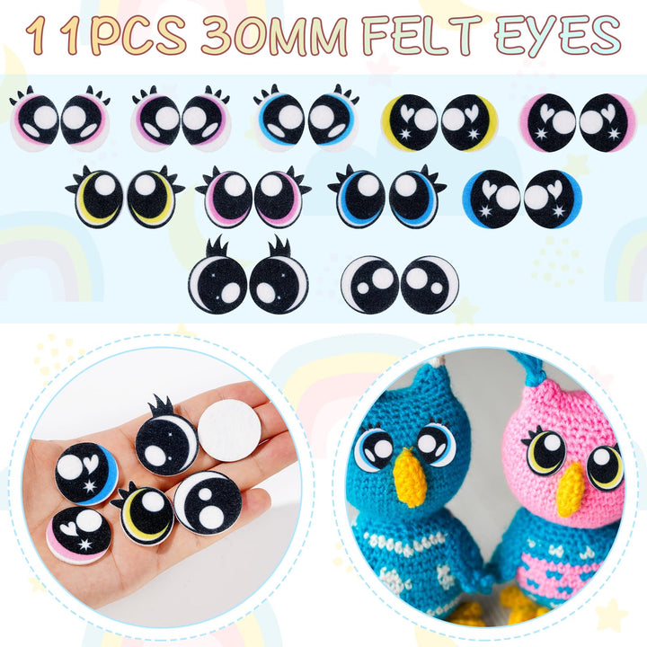 11 Pairs 30 mm Round Felt Eyes with Lashes - MUCUNNIA