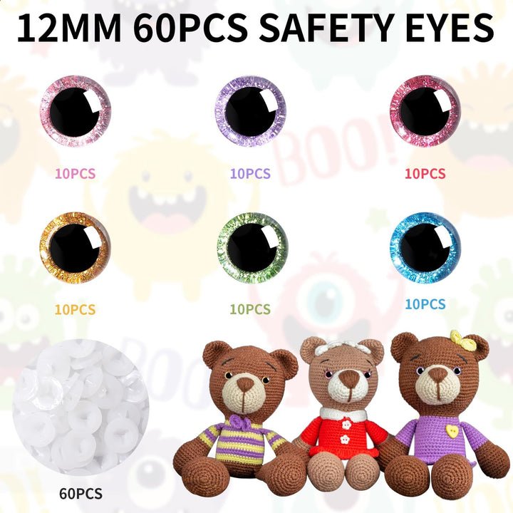 120Pcs 3D Glitter Plastic Safety Eyes - MUCUNNIA