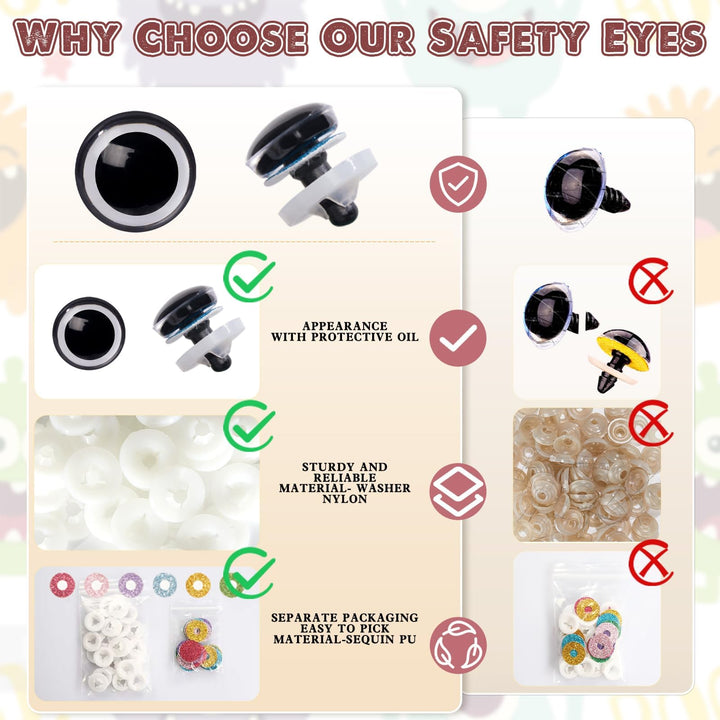 120Pcs 3D Glitter Plastic Safety Eyes - MUCUNNIA