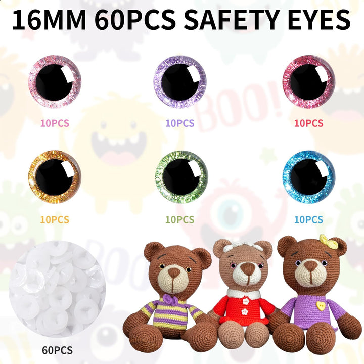120Pcs 3D Glitter Plastic Safety Eyes - MUCUNNIA