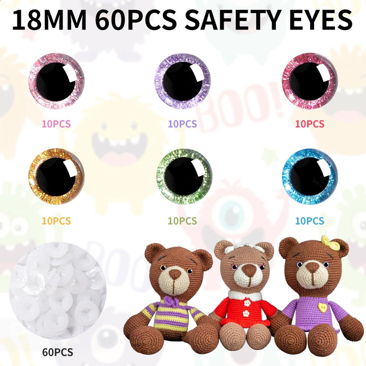 120Pcs 3D Glitter Plastic Safety Eyes - MUCUNNIA