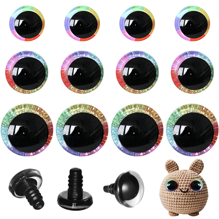 12Pcs 20-30mm 3D Moon Rainbow Glitter Safety Eyes - MUCUNNIA