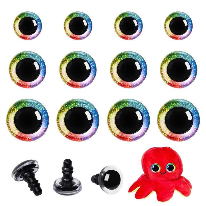 12Pcs 3D Rainbow Glitter Safety Eyes for Crocheting - MUCUNNIA