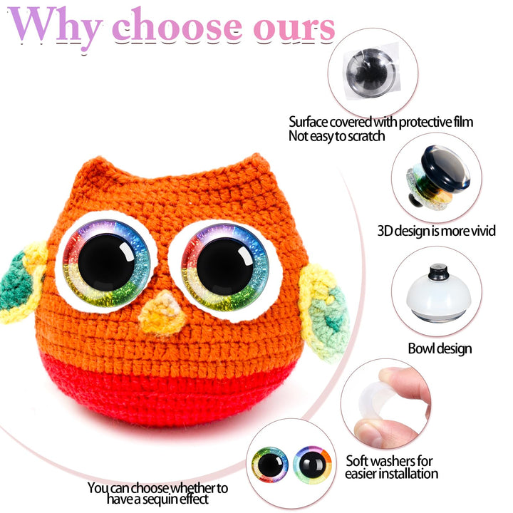 12Pcs 3D Rainbow Glitter Safety Eyes for Crocheting - MUCUNNIA