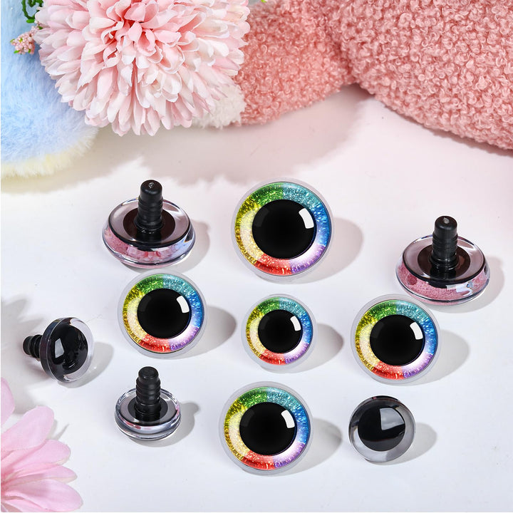 12Pcs 3D Rainbow Glitter Safety Eyes for Crocheting - MUCUNNIA