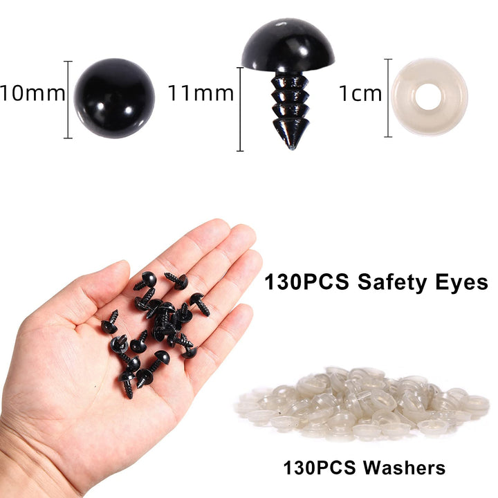 260Pcs Plastic Safety Eyes Black with Washers - MUCUNNIA