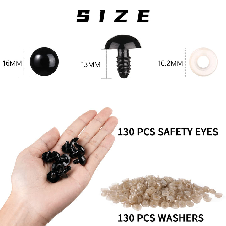 260Pcs Plastic Safety Eyes Black with Washers - MUCUNNIA