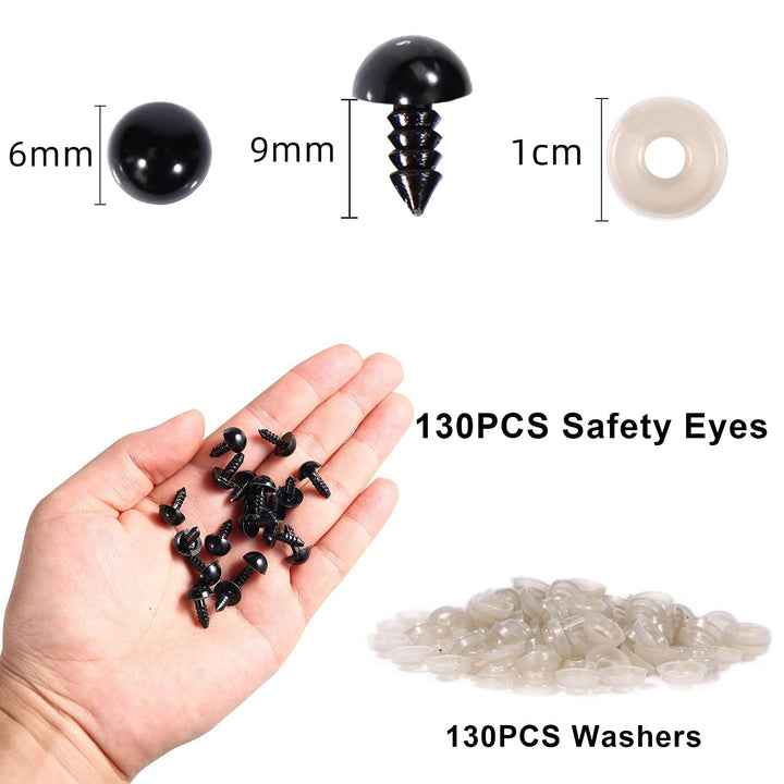 260Pcs Plastic Safety Eyes Black with Washers - MUCUNNIA