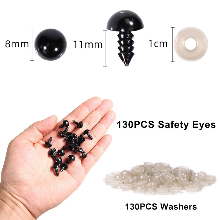 260Pcs Plastic Safety Eyes Black with Washers - MUCUNNIA