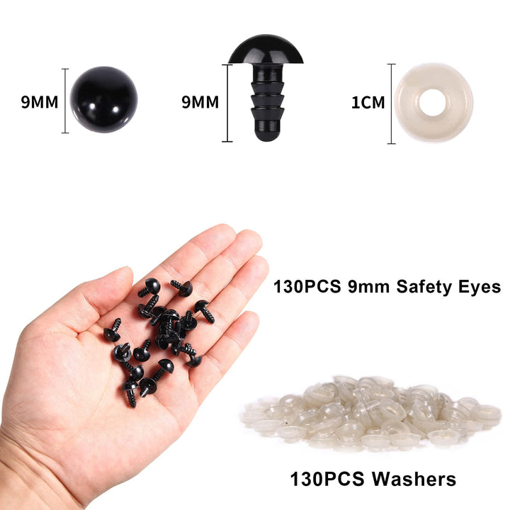 260Pcs Plastic Safety Eyes Black with Washers - MUCUNNIA