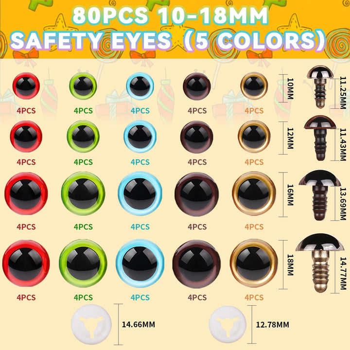 160pcs Colorful Plastic Safety Eyes with Washers - MUCUNNIA