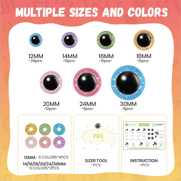 168Pcs 12-30mm Glitter Safety Eyes - MUCUNNIA