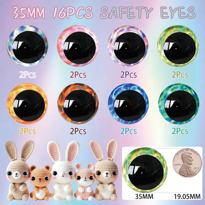 16Pcs 35mm 3D Glitter Safety Eyes - MUCUNNIA