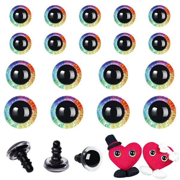 18pcs 3D Rainbow Glitter Safety Eyes with Washers - MUCUNNIA