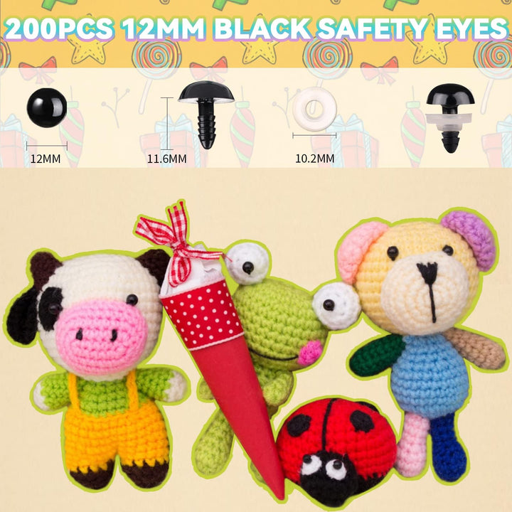 200Pcs Plastic Black Safety Eyes with Washers - MUCUNNIA