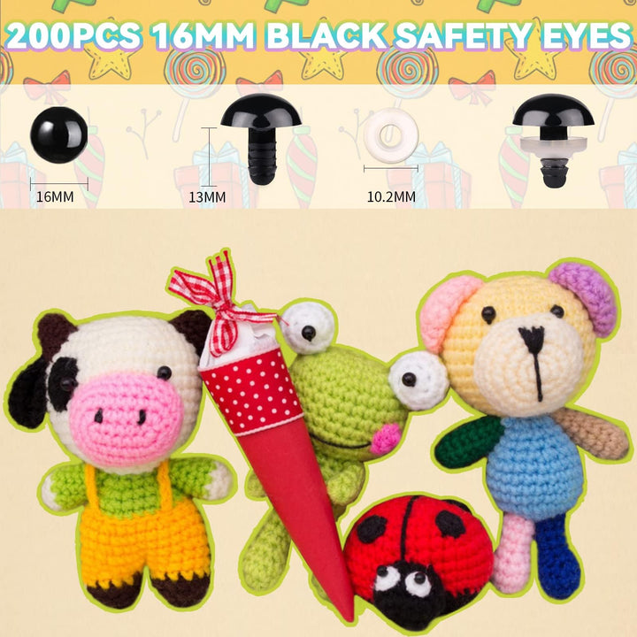 200Pcs Plastic Black Safety Eyes with Washers - MUCUNNIA