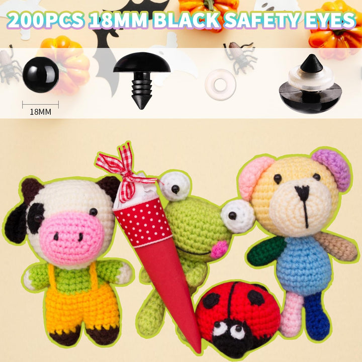 200Pcs Plastic Black Safety Eyes with Washers - MUCUNNIA