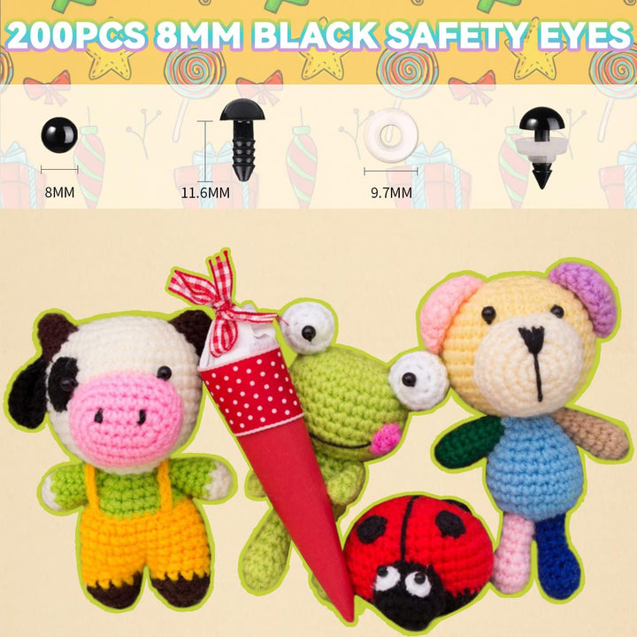 200Pcs Plastic Black Safety Eyes with Washers - MUCUNNIA