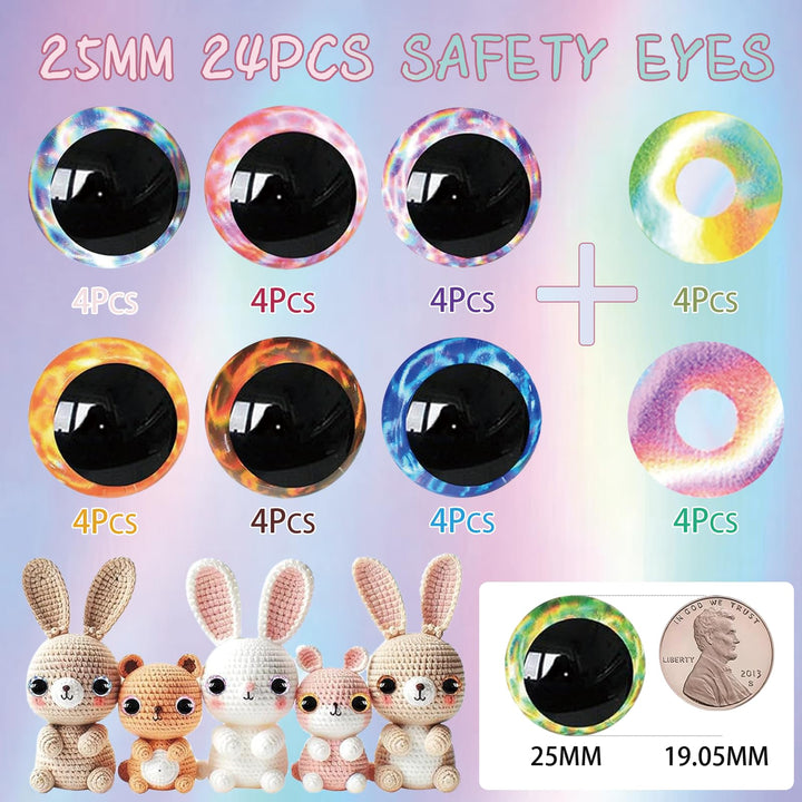 24Pcs 25mm 3D Glitter Safety Eyes - MUCUNNIA