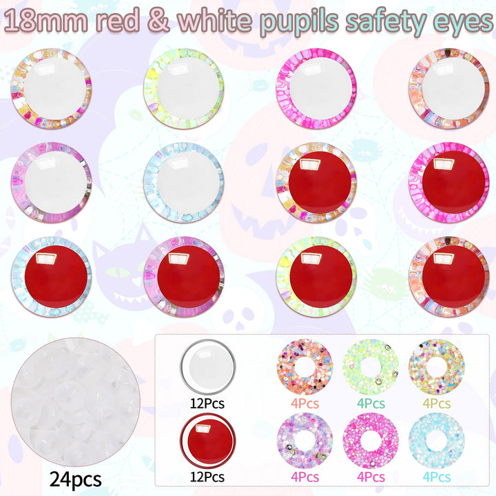 24Pcs 3D Glitter Red White Safety Eyes - MUCUNNIA