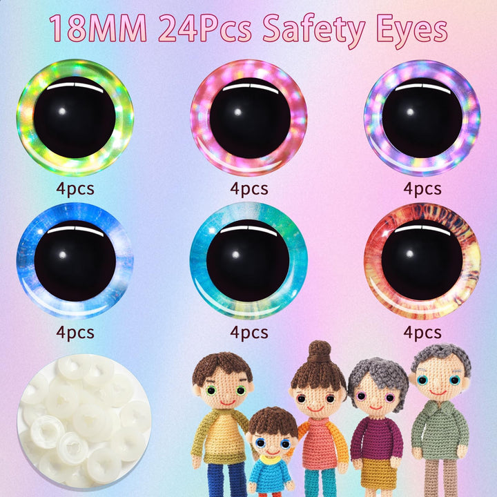 24pcs 3D Glitter Safety Eyes Laser and Tie Dye - MUCUNNIA