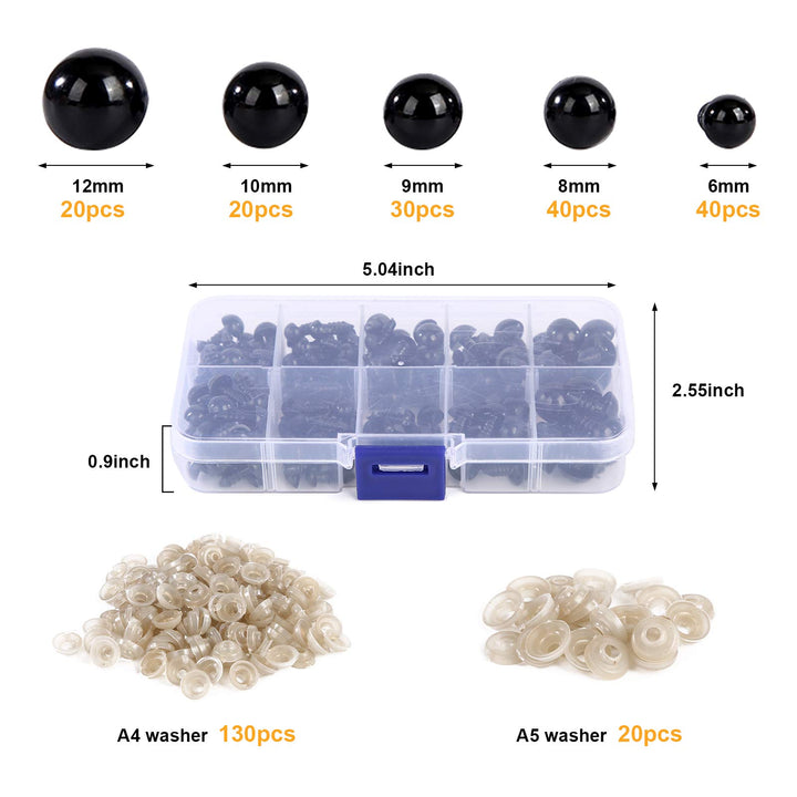 300Pcs Plastic Safety Eyes with Washers - MUCUNNIA