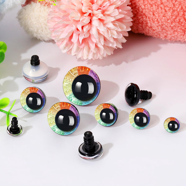 30Pcs 12-30mm 3D Rainbow Glitter Safety Eyes - MUCUNNIA