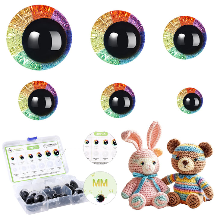 30Pcs 12-30mm 3D Rainbow Glitter Safety Eyes - MUCUNNIA