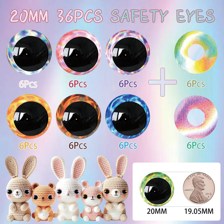 36Pcs 20mm 3D Glitter Safety Eyes - MUCUNNIA