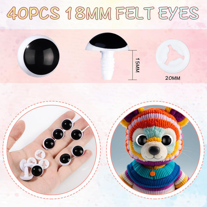 40Pcs 18mm Black and White Moon Safety Eyes - MUCUNNIA