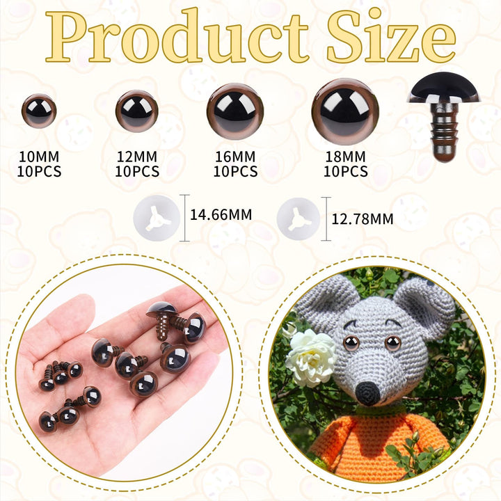 40Pcs Brown Plastic Safety Eyes with Washers - MUCUNNIA