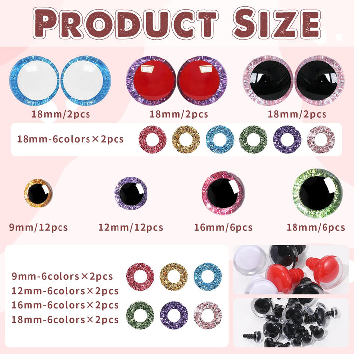 42Pcs 9-18mm Glitter Safety Eyes - MUCUNNIA