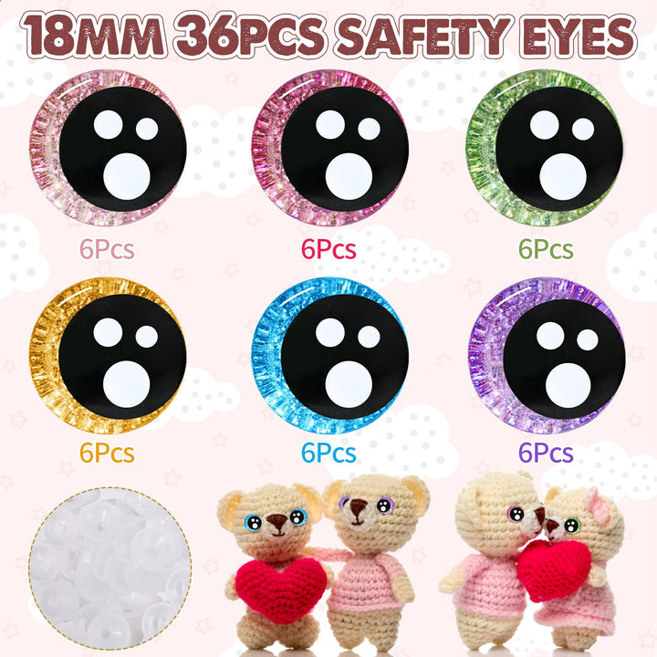 48Pcs 18mm 3D Glitter Safety Eyes in Moon - MUCUNNIA