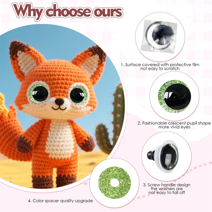 52Pcs 30mm Green Glitter Safety Eyes in Moon - MUCUNNIA