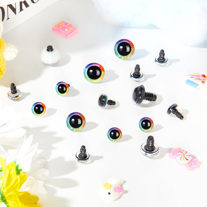 60Pcs 12-30mm 3D Rainbow Glitter Safety Eyes - MUCUNNIA