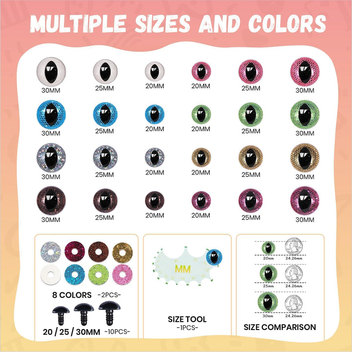 60pcs 20-30mm Glitter Cat Safety Eyes - MUCUNNIA